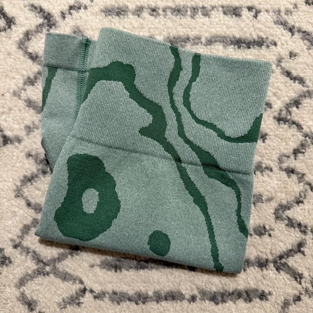 Green Patterned High Waisted Bike Shorts